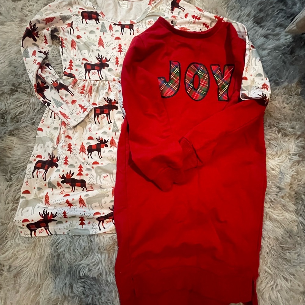 Joyful Red and Festive Print Kids Dress Set (2 Dresses)